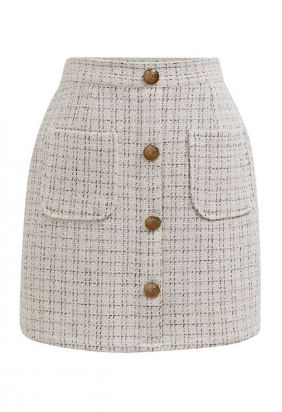 Mini-jupe boutonnée vintage en tweed quadrillé