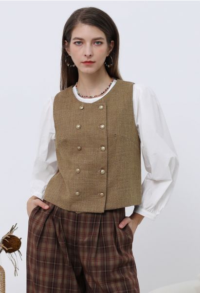 Gilet croisé style preppy camel