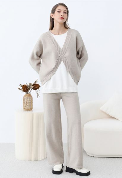 Ensemble pull et pantalon en faux tricot deux pièces en lin