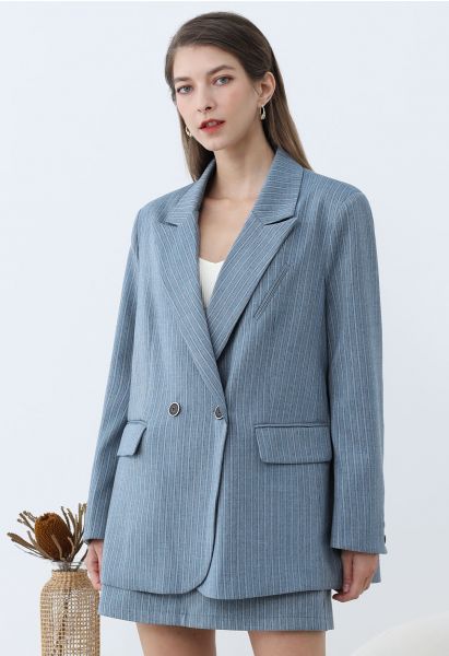 Blazer oversize à épaules rembourrées et rayures Everlasting en bleu