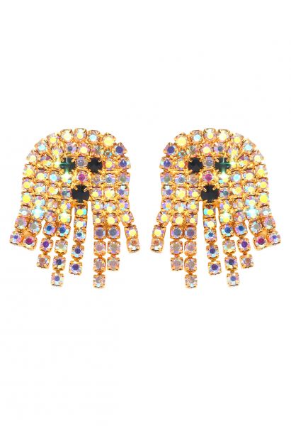 Boucles d'oreilles fantômes en strass colorées en or