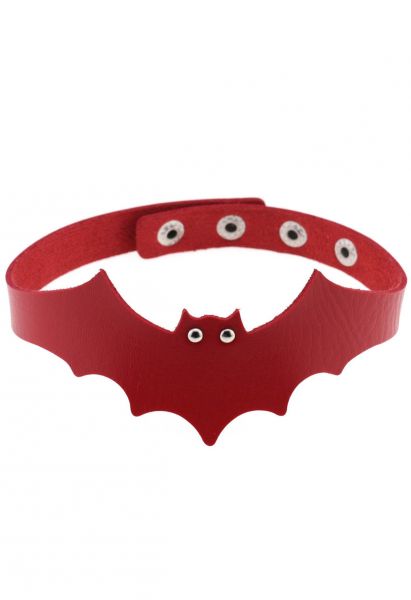 Collier ras du cou en similicuir à motif de chauve-souris mignon en rouge