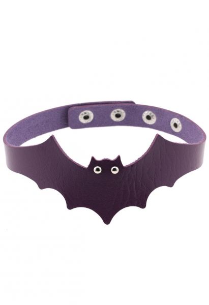 Collier ras du cou en similicuir à motif chauve-souris en violet