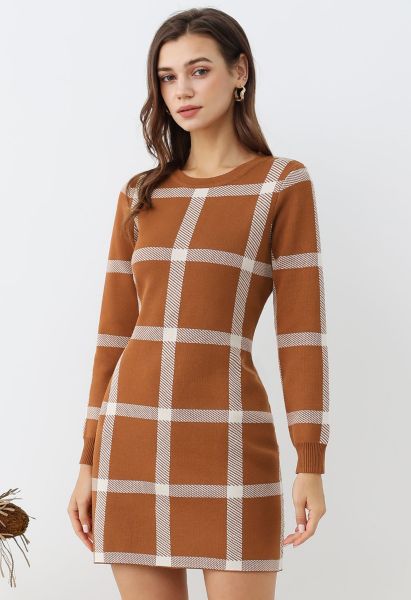 Robe pull à carreaux d'automne en citrouille