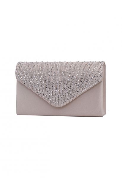 Sac enveloppe en satin orné de strass en abricot