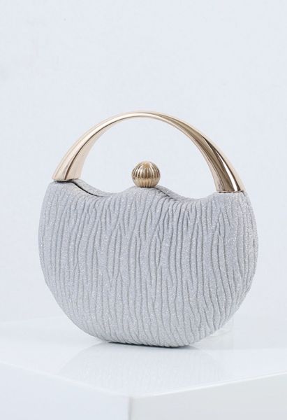 Pochette élégante en cuir PU avec poignée ronde en argent