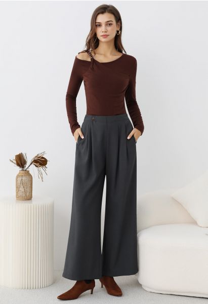 Pantalon Palazzo à plis boutonnés et élégant sans effort en gris