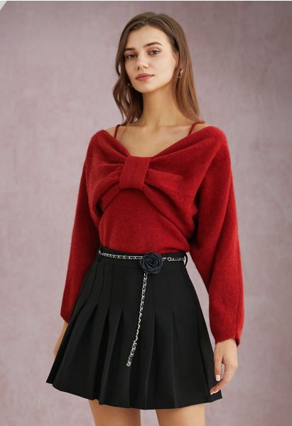 Ensemble haut à nœud papillon et pull fascinant en rouge