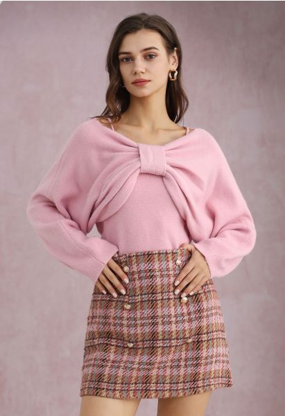 Ensemble haut à nœud papillon et pull envoûtant en rose