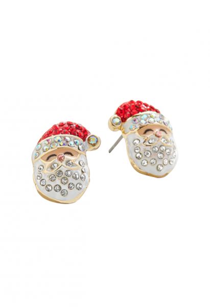 Boucles d'oreilles à tige en strass Père Noël