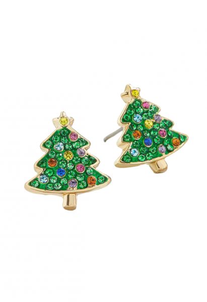 Boucles d'oreilles en strass colorées en forme d'arbre de Noël