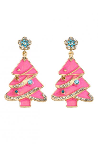 Boucles d'oreilles sapin de Noël rose brillant