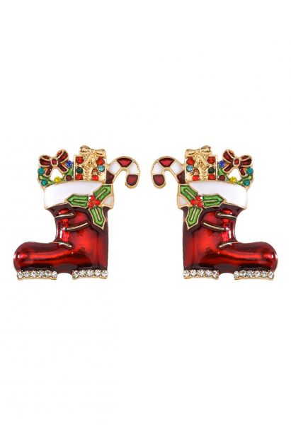 Boucles d'oreilles de Noël en forme de bottes avec ornement festif