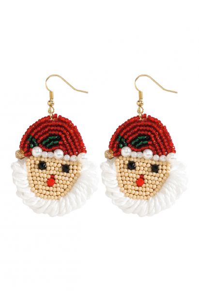 Boucles d'oreilles à crochets en perles du Père Noël joyeux