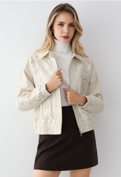 Veste zippée en crochet à découpes florales