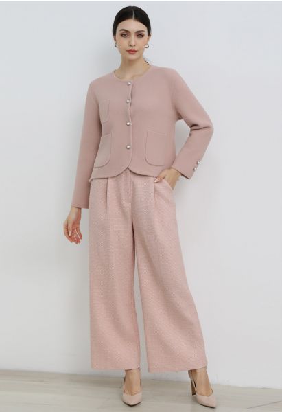 Pantalon Palazzo plissé en tweed élégant en rose