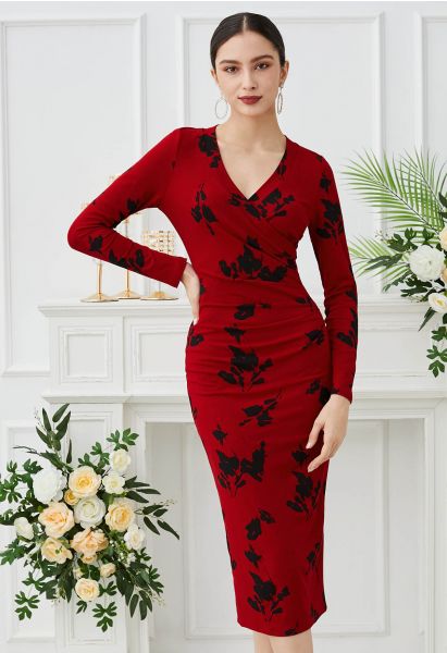 Robe mi-longue portefeuille froncée Eternal Romance