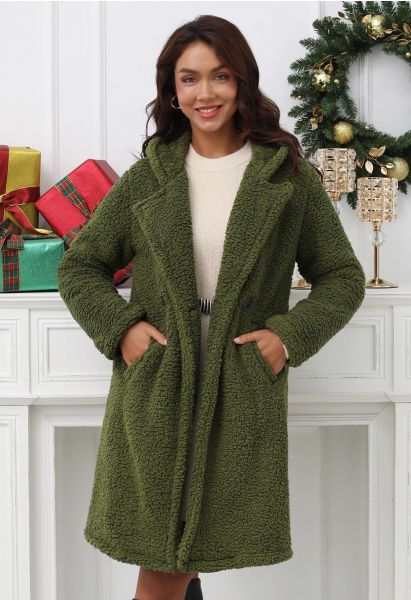 Manteau Sherpa à capuche Warm You Can Wear en olive