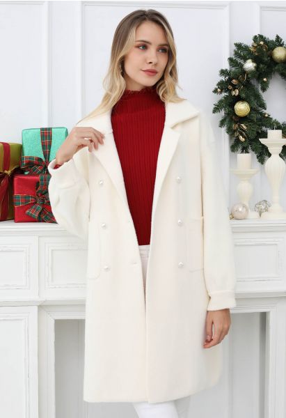 Manteau en tricot croisé Pearl en crème