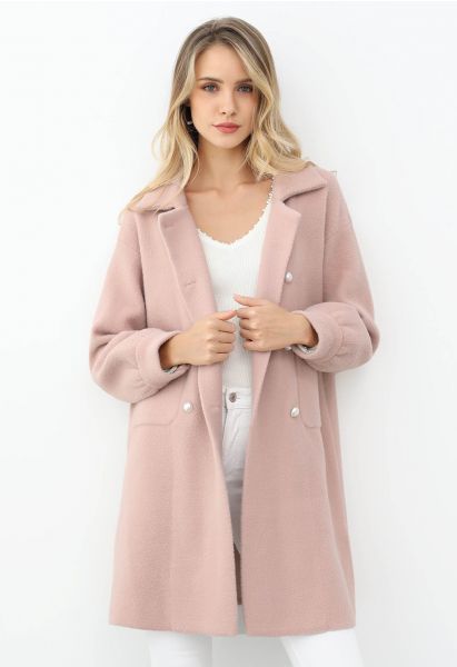 Manteau en tricot croisé Pearl en rose poudré