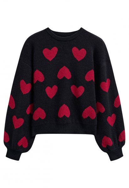 Pull en tricot à manches bouffantes Cherished Heart en noir