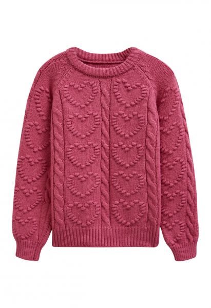 Pull en maille torsadée avec motif cœur en relief en baie