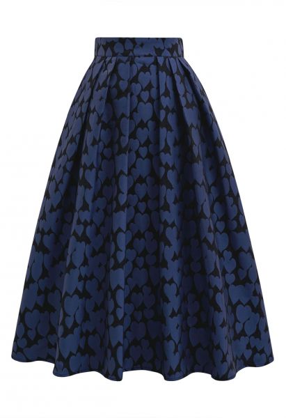 Dreamy Heart Accented Pleated A-Line Midi Skirt