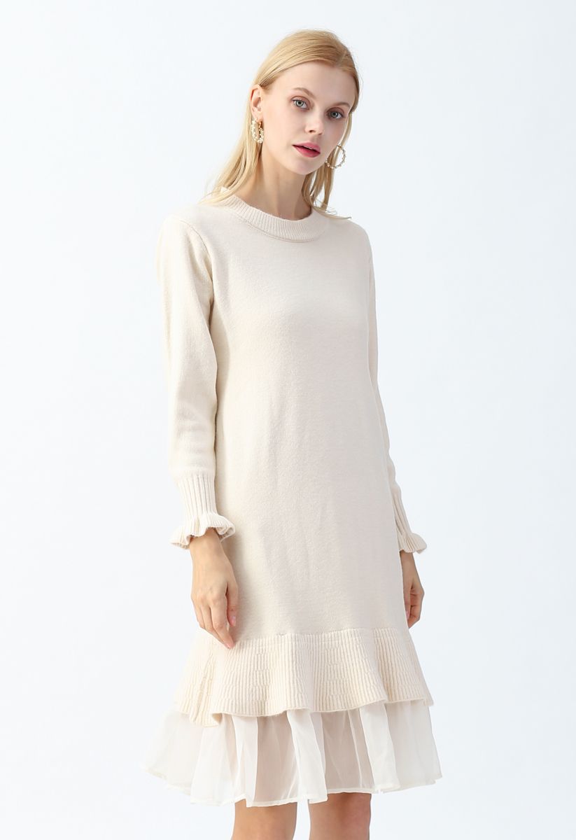 cream shift dress with sleeves