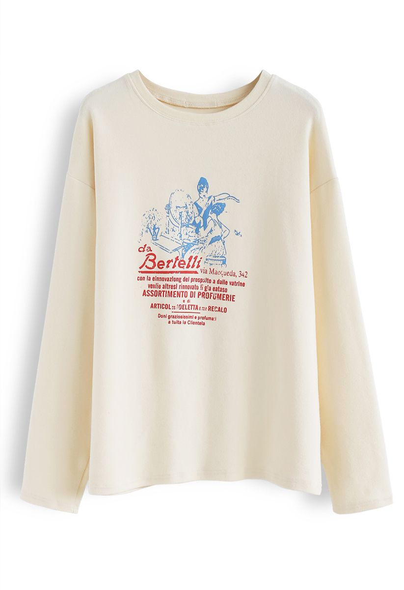 Sweat-shirt ample à imprimé dessin animé coloré en crème