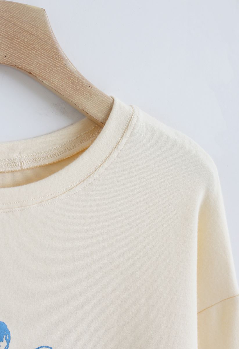 Sweat-shirt ample à imprimé dessin animé coloré en crème