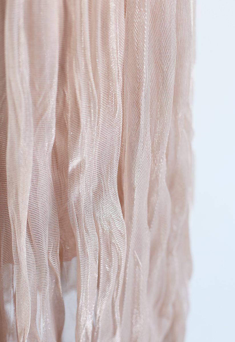 Jupe plissée en maille scintillante semi-transparente en vieux rose