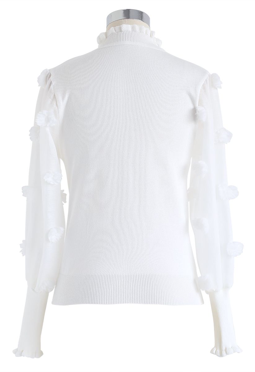 Cotton Candy Top en tricot à manches transparentes en blanc