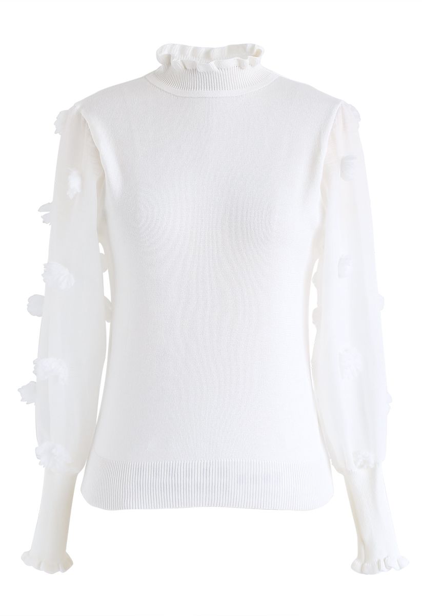 Cotton Candy Top en tricot à manches transparentes en blanc