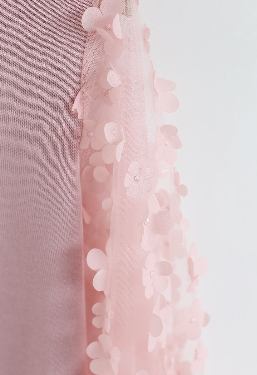 Haut en tricot à manches en maille fleurie 3D en rose