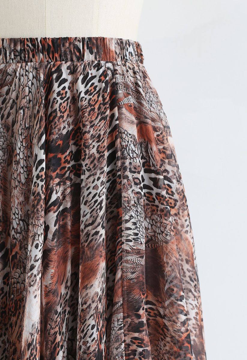 Jupe longue imprimée léopard marron