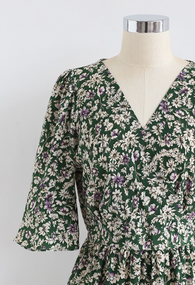 Robe longue enveloppée à manches évasées Wildflower en vert