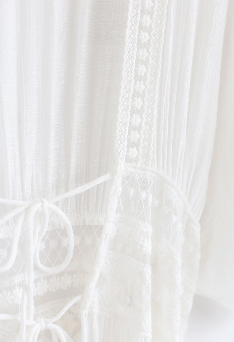 Kimono long semi-transparent à bordures en crochet