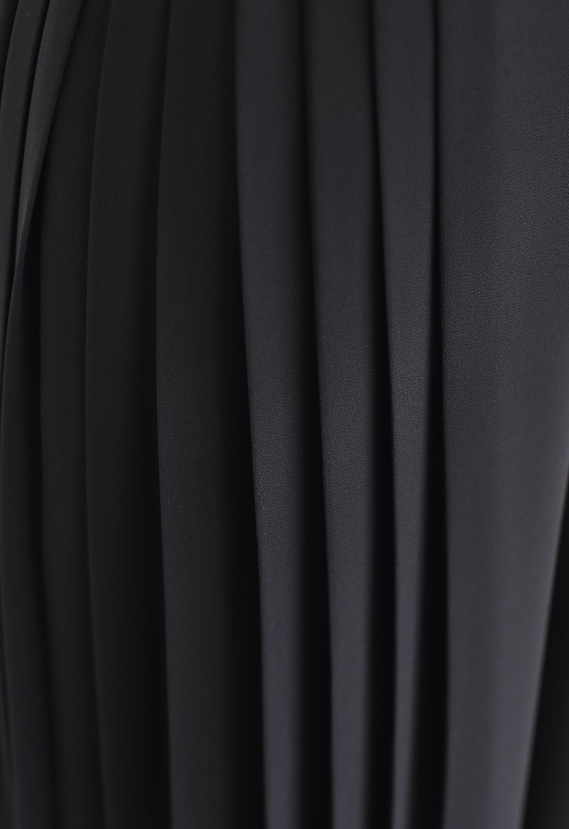 Pantalon large plissé en mousseline de soie noir