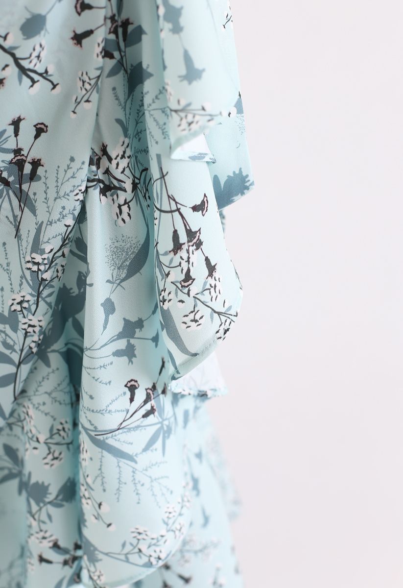 Robe Caraco Enveloppée à Volants Imprimé Fleuret Verdure