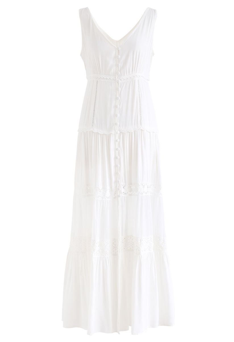 white maxi button down dress
