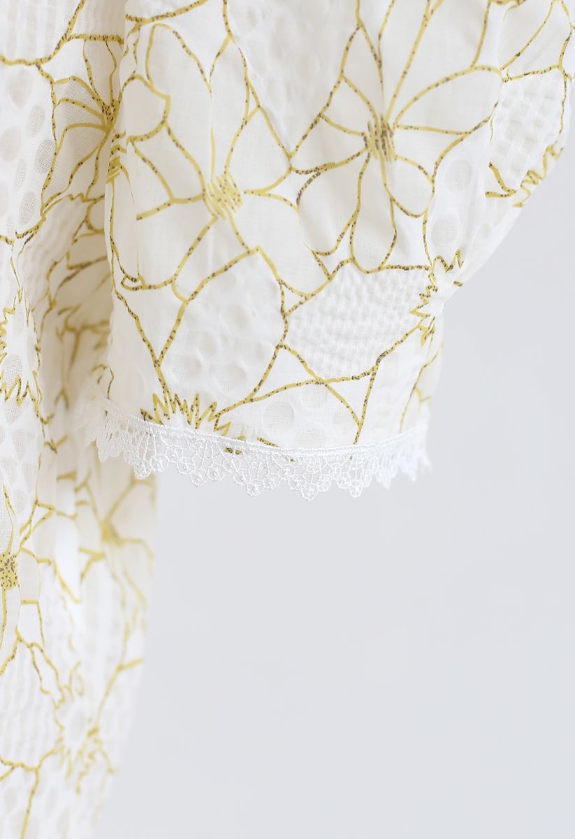 Crop top à dos ouvert en relief GEO à imprimé floral en jaune clair