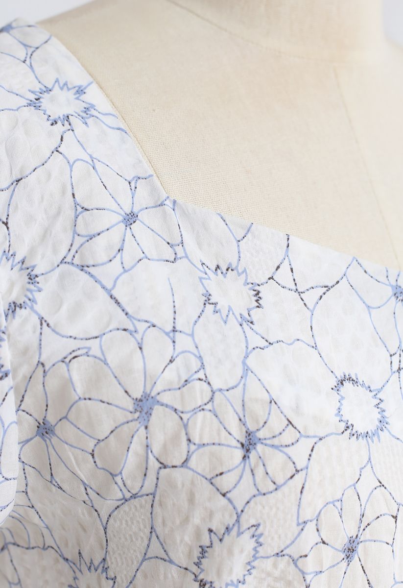 Crop top dos ouvert en relief GEO à imprimé floral en bleu poussiéreux