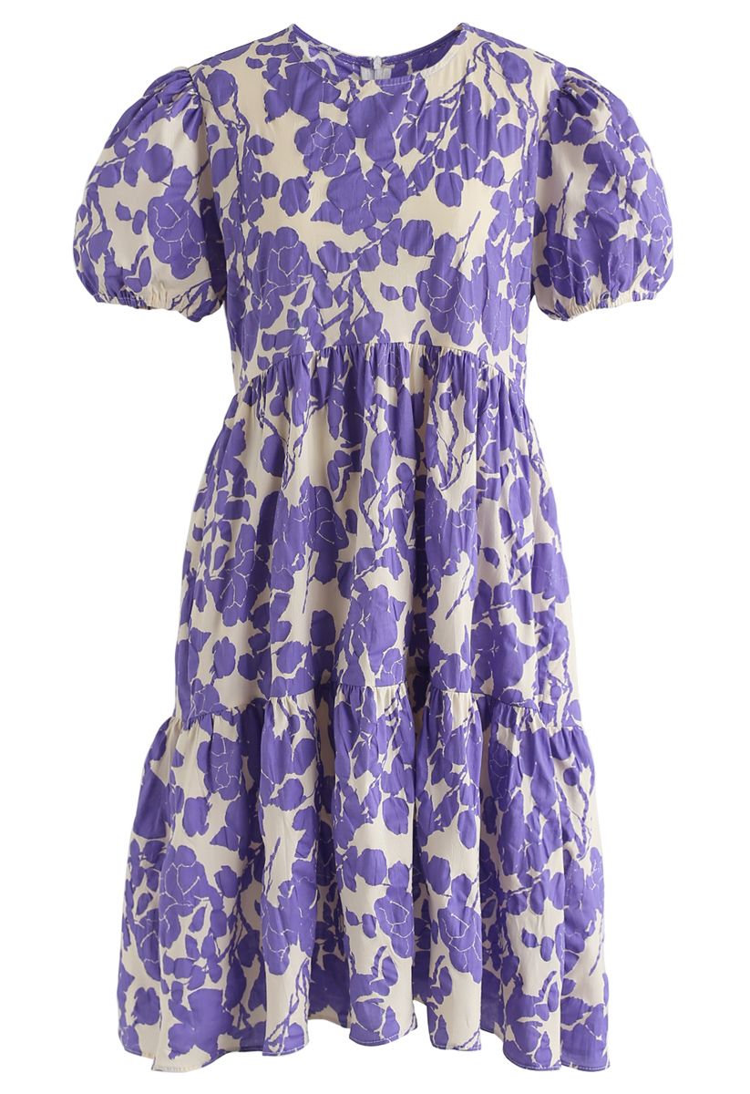 Robe mi-longue à imprimé floral simple en violet