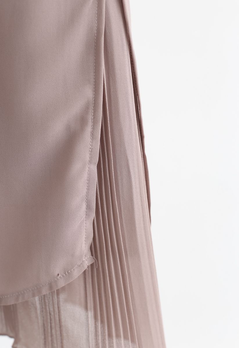 Pantalon court en mousseline de soie à ourlet plissé fendu en vieux rose