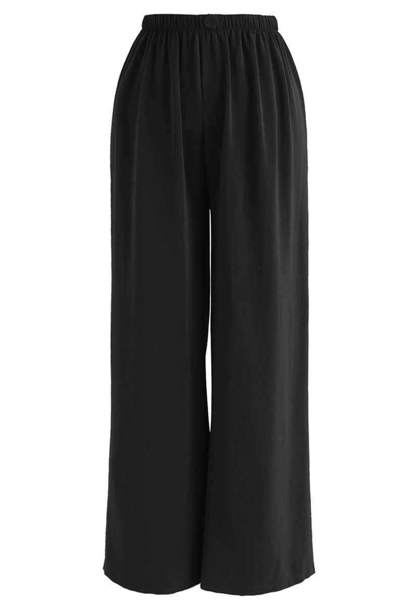 Pantalon court boutonné élégant à jambe large en noir