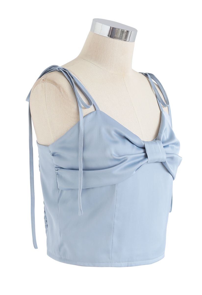 Camisole courte froncée à nœud doux en bleu