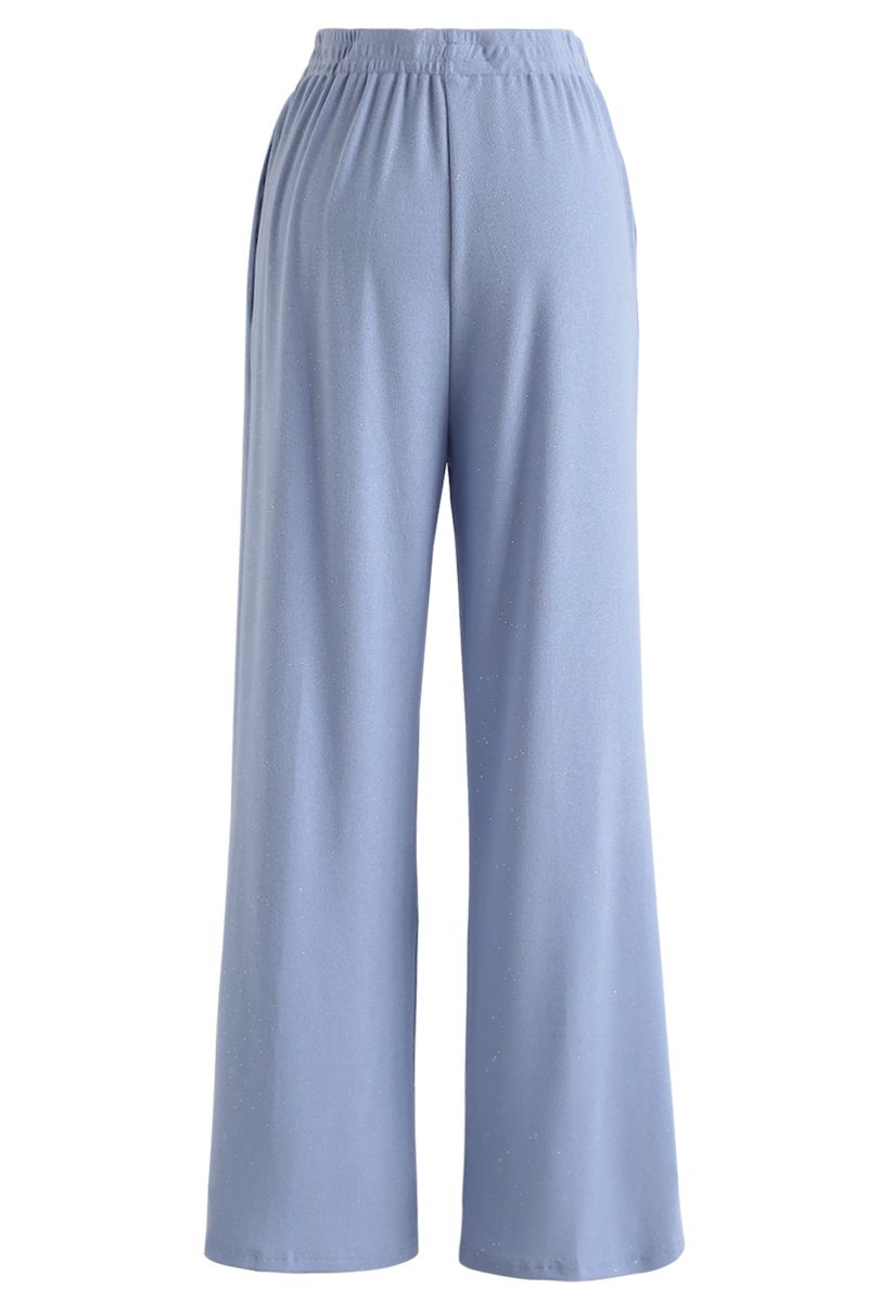 Pantalon long scintillant à jambe large en bleu