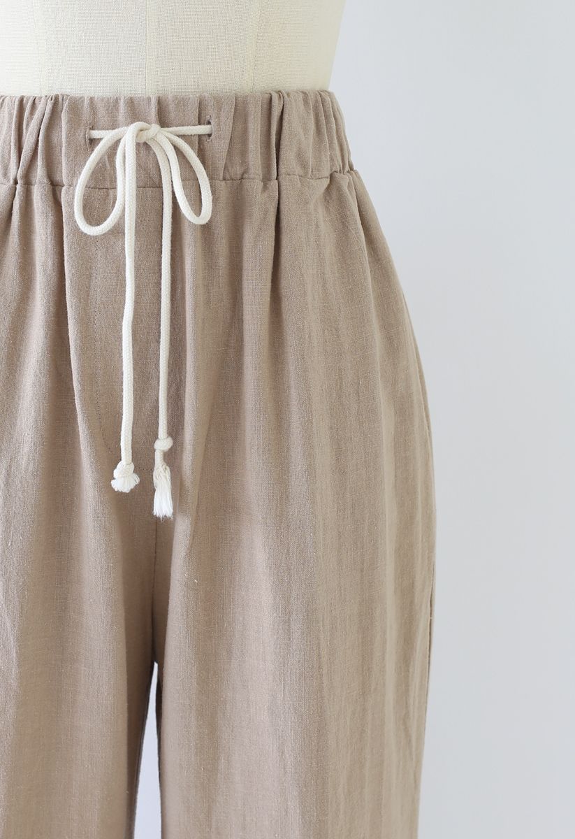 Pantalon large à taille à cordon de serrage en lin