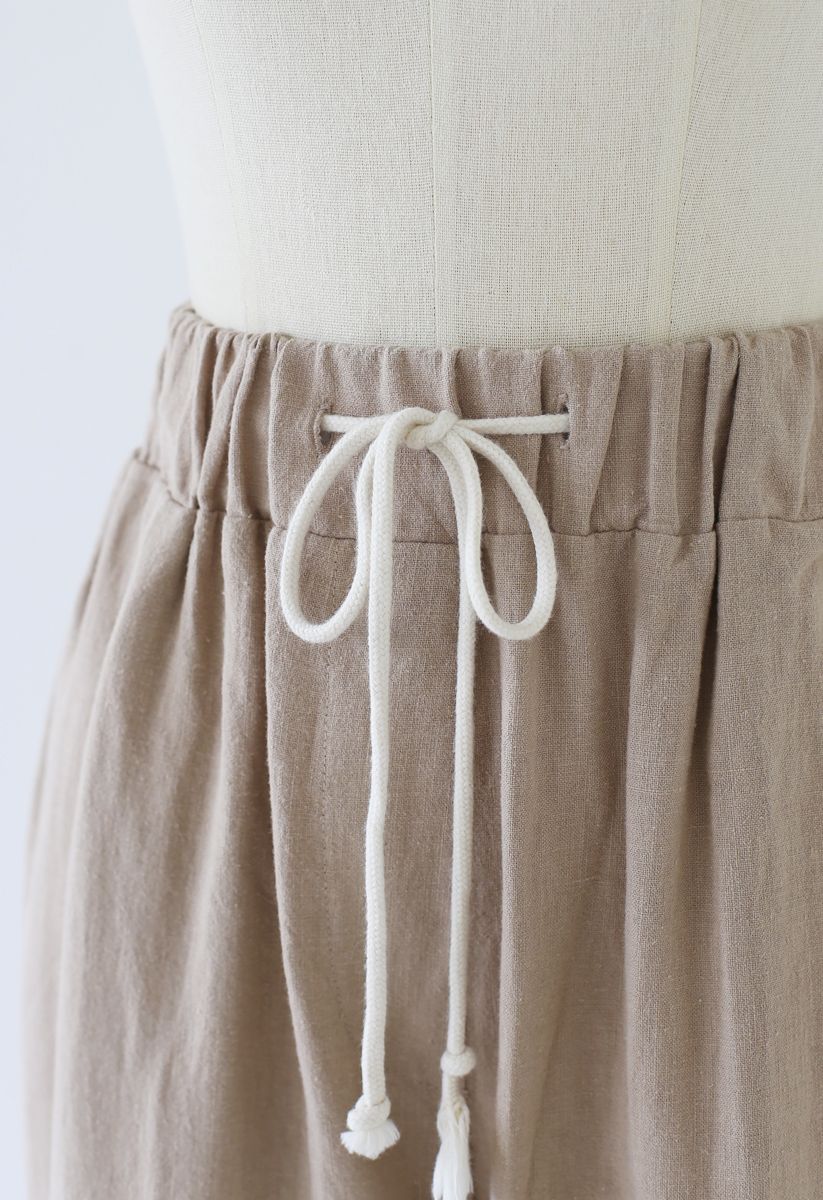 Pantalon large à taille à cordon de serrage en lin