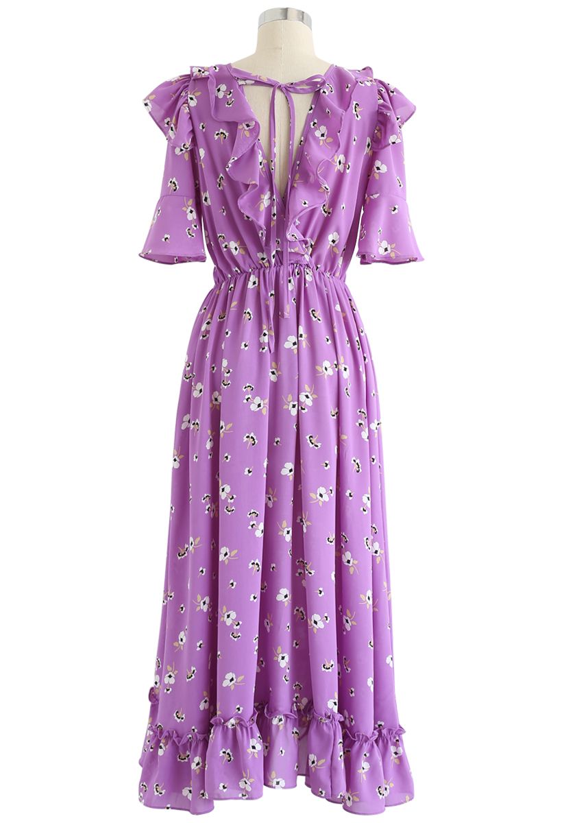 Robe longue cache-cœur Aflutter Bouquets en violet
